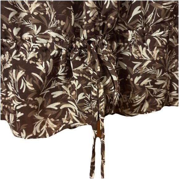 A.N.A. Brown Floral Chiffon Blouse Size L Sheer Peasant Tie Waist Boho Top - Picture 7 of 8